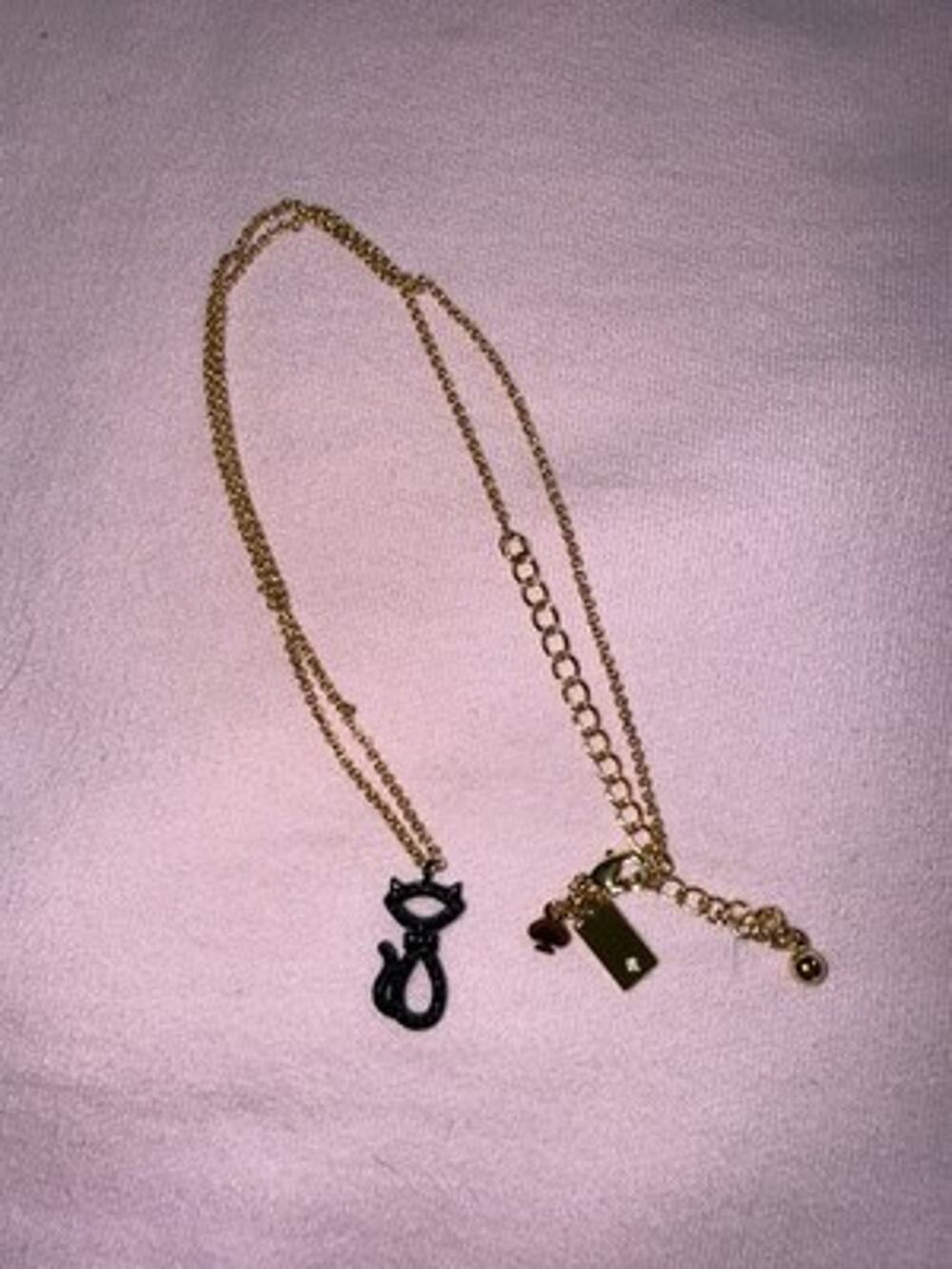 Kate Spade Jazz Things Up Pave Cat Pendant Necklace Black & Gold